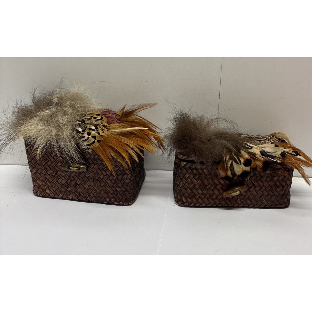 Unique‎ Woven Basket Boxes With Peasant Feathers